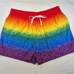 Rainbow Cheetah Swim Trunks - L 4.4"